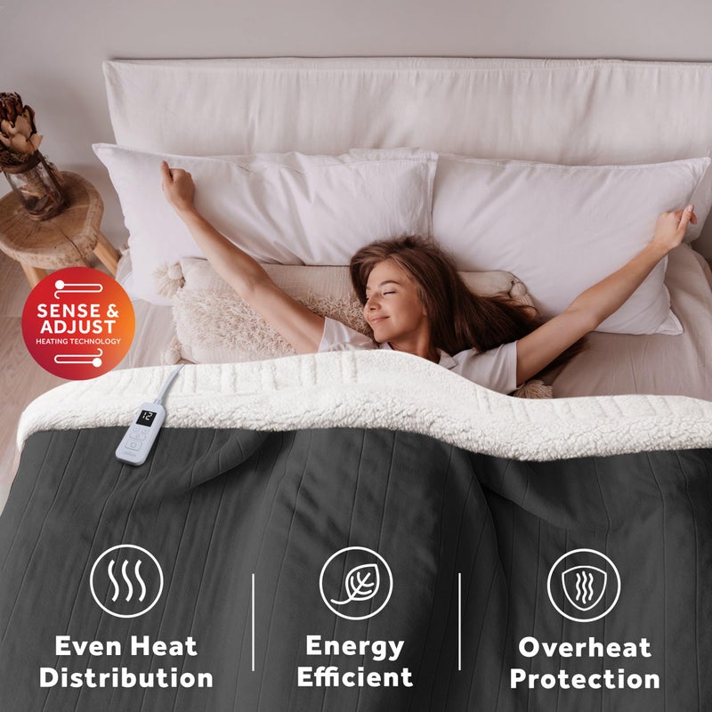 Sunbeam بطانية كهربائية من صن بيام رويال لوكس مايكروبلش مع شيربا عكسي مدفأة، 12 إعداد حرارة، إيقاف تلقائي قابل للاختيار لمدة 12 ساعة، تسخين سريع، دافئة ومريحة، ضباب ليلي، كاملة، 84" × 72" - Image 5